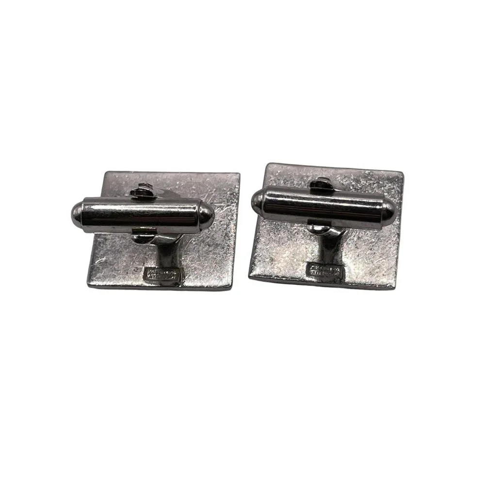 VTG Cufflinks Knight on White horse with Green flag in Silver tone‎ Hallmarked
